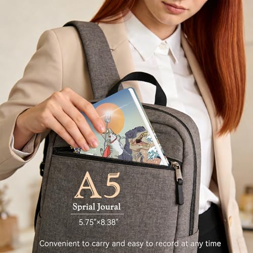 Lined Spiral Journal Notebook, A5 College Ruled Spiral Notebook for Women, Hardcover with Elegant Design for Work and Note-Taking, 5.5 * 8.25 inch, 160 Pages, Dinosaur Cat - color: Cat1