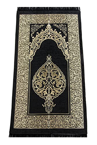 ihvan online Prayer Gift Box for Hajj and Umrah, Muslim Prayer Rug, Islamic Mat, Beads Tesbih, Holy Quran, Miswak, Muslim Kufi Hat, Islamic Deluxe Set for Ramadan & Eid Gift, Black/Set 2 - color: Black / Set 2