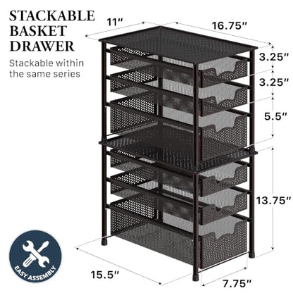Simple Houseware Stackable 3 Tier Sliding Basket Organizer Drawer, Bronze - color: Bronze, size: 3-Tier