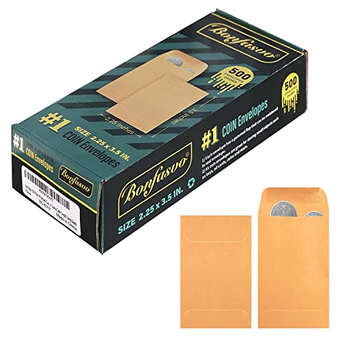 Bonfasvo 500 Pack #1 Brown Coin Envelope 2.25 X 3.5 inches Kraft Envelopes Classic Small Parts Envelopes with Self Adhesive Gummed Flap for Coins Cash Credit Cards Seeds - size: 500 Pack #1 (2.25''x3.5'')