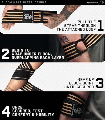 Gymreapers Weightlifting Elbow Wraps (1 Pair) - Flexible 40'' Elbow Compression Strap & Joint Support Brace - for Bench Press, Powerlifting, and Pressing - color: Tan