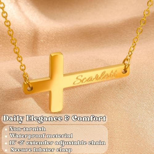 Ldurian Cross Name Necklace, Personalized Religious Cross Pendant Necklaces with Name Kimberly, Dainty 14K Gold-plated Baptism Gifts, Christian Gifts for Women Faith - color: Emily