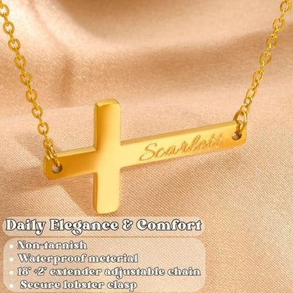 Ldurian Cross Name Necklace, Personalized Religious Cross Pendant Necklaces with Name Kimberly, Dainty 14K Gold-plated Baptism Gifts, Christian Gifts for Women Faith - color: Emily