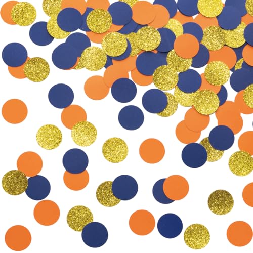 Gold Blue and Orange Confetti Table Decoration for Baby Shower Birthday Wedding Graduation Retirement Party, 1.2 inch in Diameter, 200 Counts - color: Gold,orange and Blue