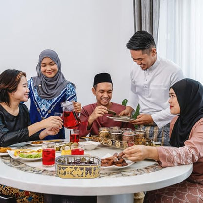 Ramadan Home Decoration, Eid Mubarak Metal Food Trays with Lid, Ramadan Metal Serving Dishes for Eid Mubarak, Metal Eid Mubarak Tray for Table Party