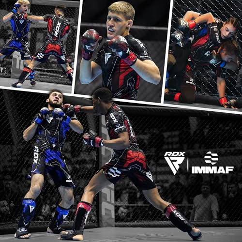RDX IMMAF Approved Sparring Grappling Gloves, Professional Grade Hybrid Design for Competition Level and Training, Ventilated Open Palm, Adjustable Wrist Straps, Martial Arts Muay Thai, Men Women - color: Red, size: Medium
