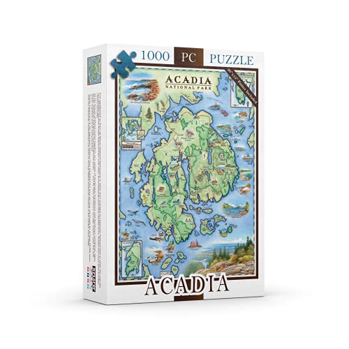 Acadia National Park Map JJigsaw Puzzle - 1000 Pieces, Hand-Illustrated - Educational & Fun Family Activity Includes Poster - color: Acadia National Park