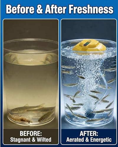 Floating Aerator Rechargeable Bait Aerator for Fishing & Aquarium Use | Lightweight yellow floating aerator with adjustable runtime, rechargeable cordless design, dual-use for kayak and household