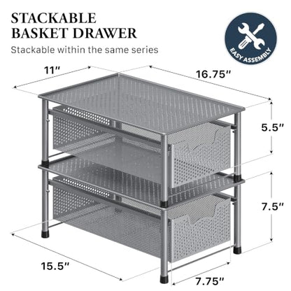 Simple Houseware Stackable Cabinet Basket Drawer Organizer, Silver - color: Silver, size: 1-Tier