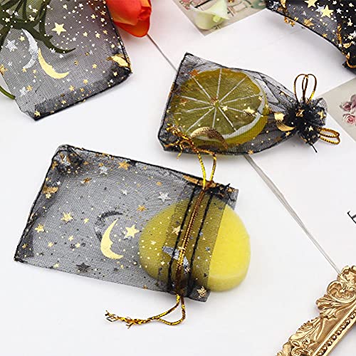 SUMAJU 100 Pieces Moon Star Organza Jewelry Candy Bags 2.7x3.5 Inch - color: Black 2.7x3.5 Inch