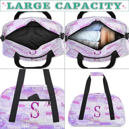 Custom Dance Bag Girls, Duffel Bag Women, Purple Marble Texture | Personalized Name Gymnastics Barrel Ballet Sport Cheerleader Bag - color: Color 19