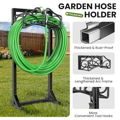 Garden Hose Holder, Heavy Duty, Freestanding for Outside, Metal | Detachable Water Hose Holder Stand, Garden Hose Reel Rack and Hose Storage Organizer for Outside Yard