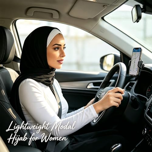 Hijab Scarf for Women, 3PCS Set with Undercap and Hijab Clip Lightweight Modal Muslim Head Wrap Scarf for Daily - color: Sy2-black Hijab+white Undercap