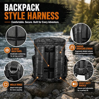 Fishing Bucket Organizer with 5 Gallon Bucket & Rotating Seat Lid | 360 Swivel Seat Lid, Bucket Backpack with Backpack Straps, Full Water-Resistant & Multi-Pockets (Fishing Tools Not Included) - style: Complete Set (Including Bucket & 360° Rotating Seat)