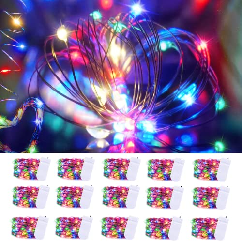 SmilingTown Christmas Fairy Lights Battery Operated-15 Packs 20 LED 6.6FT Silver Wire String Lights Firefly Starry Lights for DIY Custom Wedding Party Table Centerpiece Decoration (Multicolor) - color: Multicolor