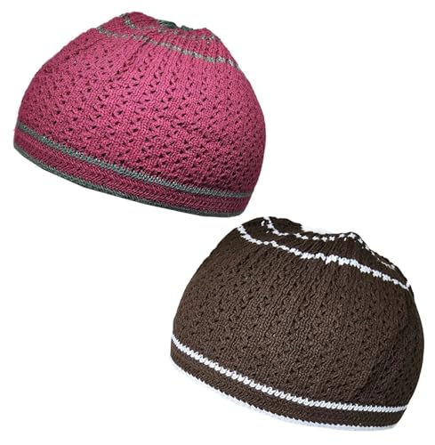 Set 2 PCS Muslim Beanies Kufi Hat for Men AMN-225B Skull Cap Islam Taqiyah Takke Eid Ramadan Gift - color: Color J