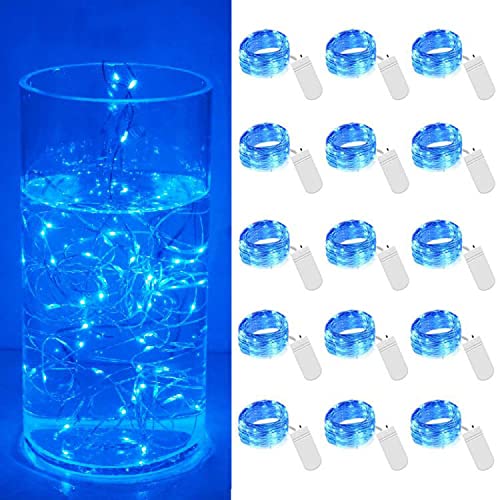 15 Pack 30 LED Micro Starry String Lights Battery Operated(Included),Fairy Waterproof Silver Wire Lights,for DIY Party Garden Wedding Table Indoor&Outdoor Decorations - color: Blue