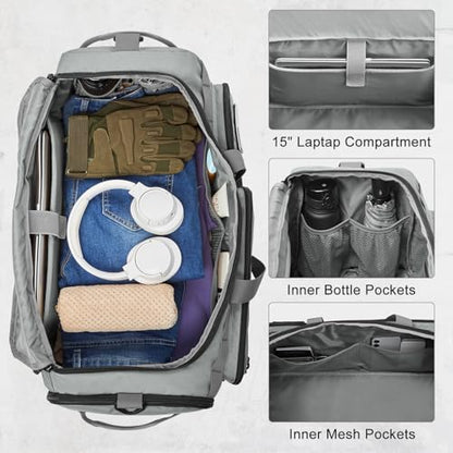 G4Free 3-in-1 Duffle Bag Travel Gym Sports, Large Tactical Duffel Backpack | 50L/65L with Shoes Compartment and Wet Pocket, Military Workout Bag for Men and Women, Grey - color: Grey