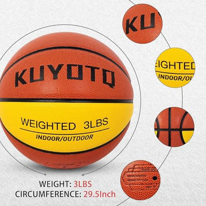 KUYOTQ 3LBS/3.3LBS/2.2LBS Weighted Heavy Training Basketball 29.5/28.5" in and Outdoor Improving Handling Dribbling Passing Rebounding Skill Composite Size 7/6 Weighted Training Basketball Equipment - color: Brown+Yellow, size: size 3