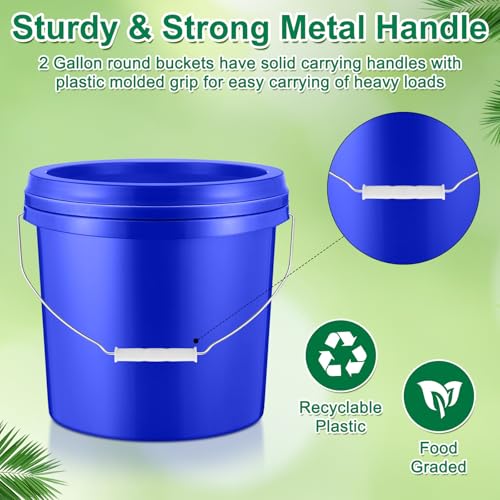Tioncy 10 Pcs 2 Gallon Plastic Buckets with Lids and Handles,Blue | Storage Pails for Paint, Cleaning, Organizing, Durable Containers, Metal Handles, Plastic Material - color: Blue