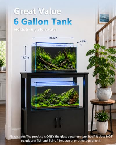 6 Gallon Glass Fish Tank 5 Gallon, Smokey Dark Backgroud Small Aquarium Fish Bowl Cube for Betta Goldfish Snails Shrimp Aquatic Planting, Easy to Maintain Ultra Clear Rimless Design Low Iron - color: Dark Background, size: 5 Gallon