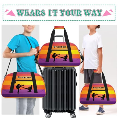 Custom Sports Duffel Bag Martial Arts Silhouette Colorful Stripes | Personalized Named Practice Travel Overnight Training Bag - color: Color 3