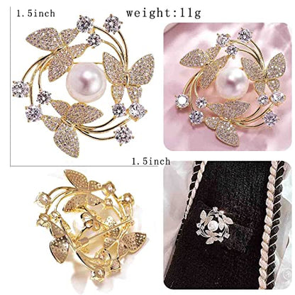 Crystal Pearl Flower Brooches Pins Fashion Beautiful Created Rhinestone Floral Brooch Good Idea for Party Dance Wedding Banquet for Elegant Women Girl - color: Butterfly Wreath