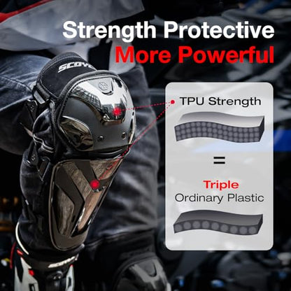 Scoyco Motorcycle Knee and Shin Guards – Motocross Knee Pads Adjustable TPU Protective Gear for Road Cycling | Adjustable Bands Protective Gear for Cycling
