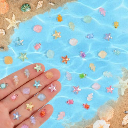 400pcs Luminous Mini Ocean Resin Animals Starfish Jellyfish Seashell Mini Turtles Set Resin Animals Tiny Sea Models for Dollhouse Miniatures DIY Fish Tank Fairy Garden Micro Landscaping - color: 400pcs Luminous Mini Sea Models
