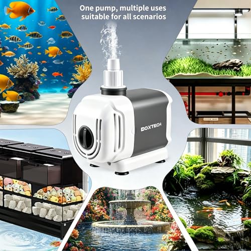 Aquarium Water Pump 265GPH, Submersible/External 15W fountain pump | Adjustable flowultra quiet with 3 Nozzles, For fish tanks fountains hydroponics,Dual-use design - size: 15w