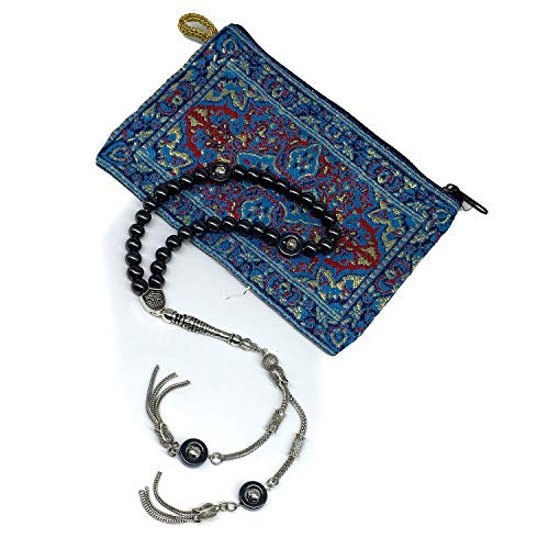 Design - Long & Stylist Tassels Worry Beads - Prayer Beads (8 mm-33 Beads) Tesbih-Tasbih-Tasbeeh-Misbaha-Subha-Sebha-Sibha-Rosary (Black Hematite - Silver Plated) - color: Black Hematite - Silver Plated