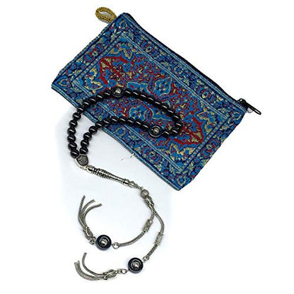 Design - Long & Stylist Tassels Worry Beads - Prayer Beads (8 mm-33 Beads) Tesbih-Tasbih-Tasbeeh-Misbaha-Subha-Sebha-Sibha-Rosary (Black Hematite - Silver Plated) - color: Black Hematite - Silver Plated