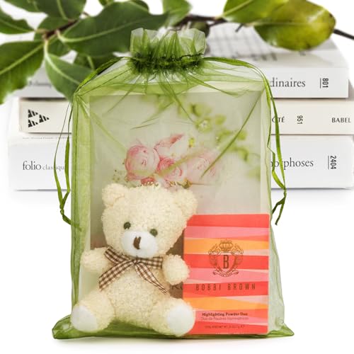 ANZNKU 100Pcs Large Organza Bags 8x12, Green Small Mesh Gift Bag Drawstring - color: Green