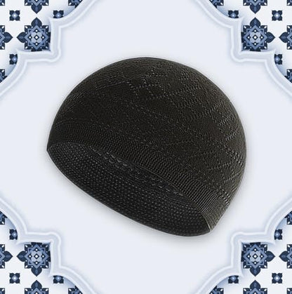 Velvet Islamic Prayer Rug Set (Thick Prayer Mat - 99 Tasbih Prayer Beads - Black Cotton Kufi Hat) Eid and Ramadan Gift for Muslims (Blue) - color: Blue