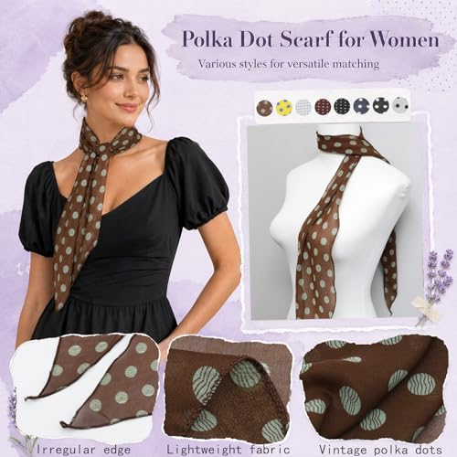 Polka Dot Scarf for Women, Chiffon Womens Scarves for Travel Date - color: Brown