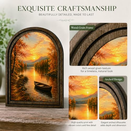 Autumn Lake Arched Decor, Rustic Landscape Table Sign - color: Autumn Lake Sunset
