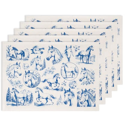 SUPERDANT 5pcs Horse Underglaze Paper Transfer Animal Transfer Papers for Clay Ceramic Porcelain Under Glaze Transfers for Pottery Enamel Decals Blue Underglaze Decal Handcrafted Gifts - style: Horses