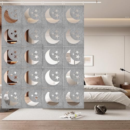 12Pcs Hanging Room Divider Made of High Density Polyester Fiber Panels for Decorating Bedroom Living Dining Room Kitchen Office Restaurant Home Hotel Decor（Moon - Gray） - color: Grey, size: Moon