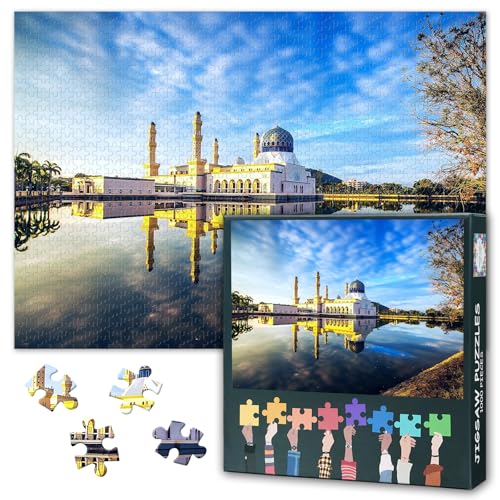 Jigsaw Puzzle 1000 Pieces for Adults Mosque Sunrise at Tawau Airport Sabah Malaysia Islamic Art Landscape Wall Art Modern Home Decor Living Room Office 27.5x19.7 Inch - color: Artwork-01