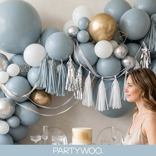 PartyWoo 더스티 블루 풍선 152피스 다양한 사이즈 45.7cm(18인치), 30.5cm(12인치), 25.4cm(10인치), 12.7cm(5인치), 라이트 블루 아쿠아 보헤미안 풍선 아치 키트 가랜드, 졸업 베이비 샤워, 성별 공개 생일 파티 장식, 블루-F28 - color: 블루-f28