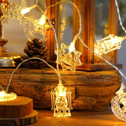 Ramadan String Lights, 9.8ft 20LEDs Moon Star Ramadan Lights with Remote Control, 8 Lighting Modes & 2 Brightness Levels, Ideal for Eid Ramadan Mubarak Decorations for Home Indoor Outdoor