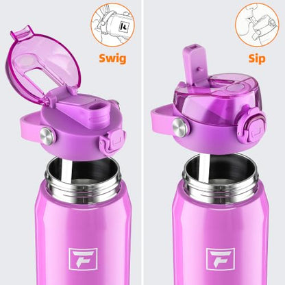 Fanhaw 24 oz Insulated Stainless Steel Water Bottle with 2-in-1 Straw& Chug Lid, Leakproof Wide Mouth Vacuum Bottle for School, Sports, Kids, Teens& Adults, Back to School Essentials (Purple) - color: Purple