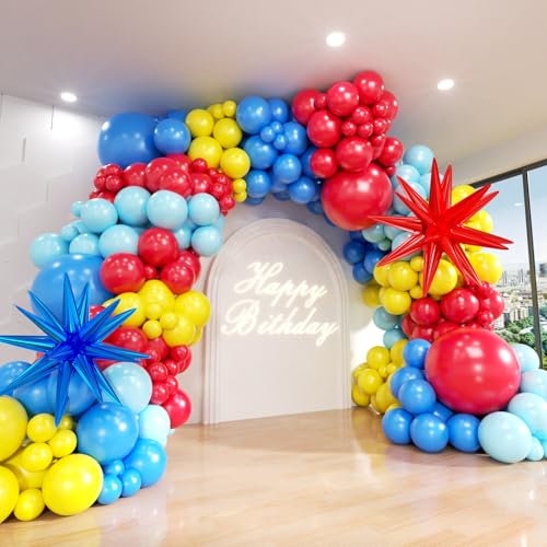 Blue Red Yellow Balloon Arch Kit, Assorted Colorful 18 12 10 5 Inch, Different Sizes Party Balloon Garland Kit for Baby Shower, Birthday, Gender Reveal, Anniversary, Easter, Prom Decoration - color: Blue Red Yellow Light Blue