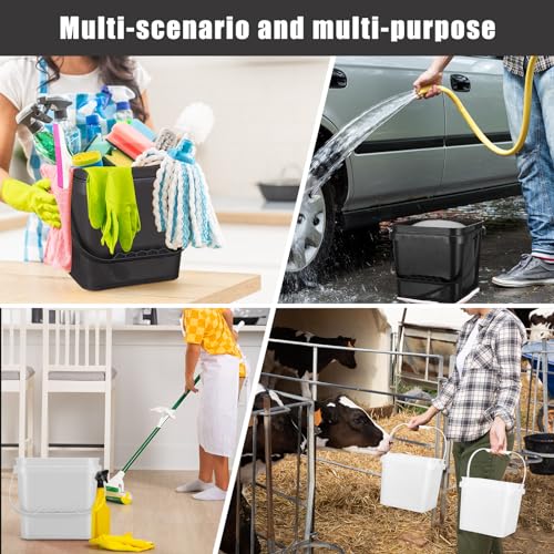 Mifoci 4 Pcs Plastic Bucket 5 Quart Square Cleaning Bucket Utility Small Pail with Handle for House Cleaning Storage Livestock Feeding Car Washing (White,Black) - color: White, Black