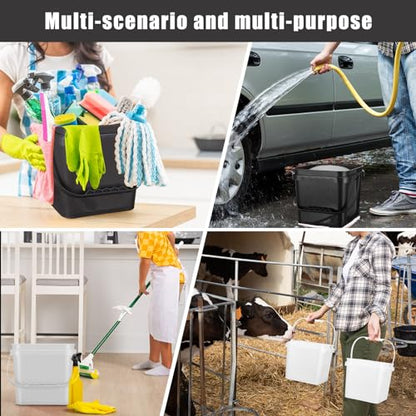 Mifoci 4 Pcs Plastic Bucket 5 Quart Square Cleaning Bucket Utility Small Pail with Handle for House Cleaning Storage Livestock Feeding Car Washing (White,Black) - color: White, Black