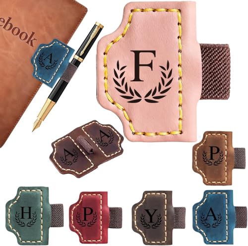 Custom Bygone Mark Bookmark with Pen Holder, 26 Letters Name Initial Erebloom Personalized Magnetic Leather Book Mark, Magnetic Pen Holder Bookmark for Reading Men Women (Pink, F) - color: Pink, size: Initial F