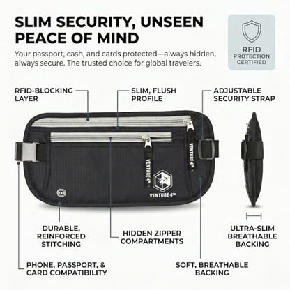 VENTURE 4TH Travel Money Belt with 7 RFID Sleeves - Black - color: Black