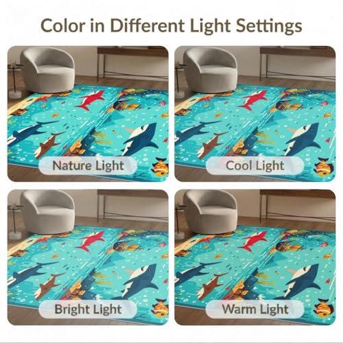 6'x9' Washable Modern Fish Area Rug, Teal Non-Shedding Pet Friendly Room Rug Foldable Easy Care Carpet for Queen Size Bedroom, Under Bed, Master Suite | Ref:2070039 - color: Blue/Pattern 16, size: 6' x 9' (Rectangular)