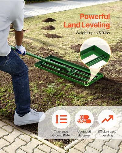 VEVOR Lawn Leveling Rake, 30"x10" Level Lawn Tool, Heavy-Duty Lawn Leveler with 78" Steel Extended Handle, Yard Leveling Rake Suit for Garden, Golf Lawn, Farm - size: 30x10in