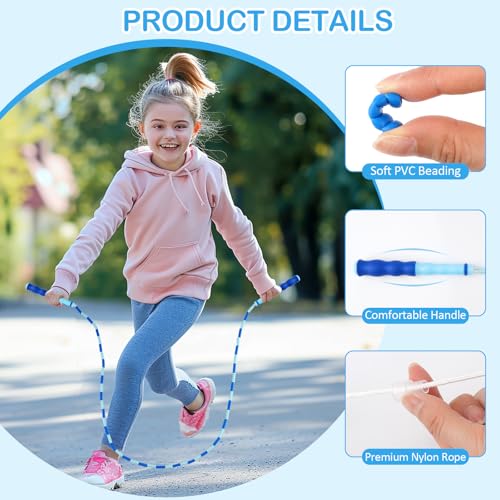 Jump Rope for Kids, Adjustable Jump Ropes for 4 5 6 7 8 10 12, Tangle Free Jumping Rope Age 8-12, Segmented Soft Beaded Skipping Rope for Women Fitness - color: Green and Blue